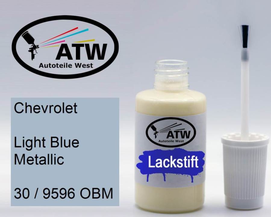 Chevrolet, Light Blue Metallic, 30 / 9596 OBM: 20ml Lackstift, von ATW Autoteile West.